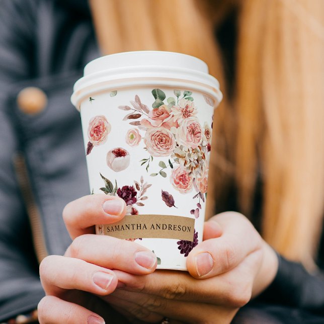 Modern Pastel Flowers & Kraft Personalized Gift Paper Cups (Creator Uploaded)