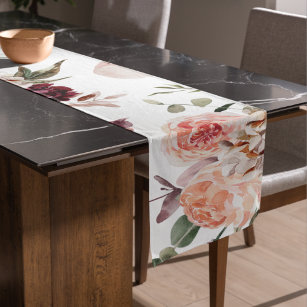 Modern Pastel Flowers & Kraft Personalized Gift Short Table Runner