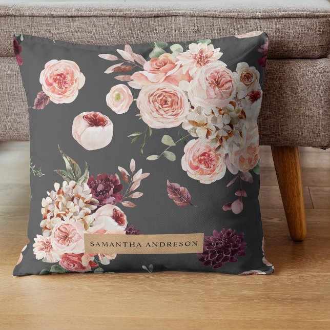 Modern Pastel Flowers & Kraft Personalized Gift Throw Pillow (Creator Uploaded)