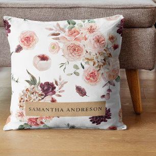 Modern Pastel Flowers & Kraft Personalized Gift Throw Pillow