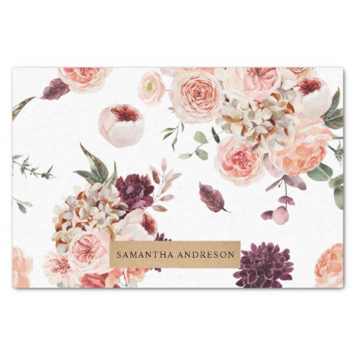 Modern Pastel Flowers  Kraft Personalized Gift Tissue Paper