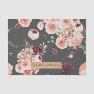 Modern Pastel Flowers & Kraft Personalized Gift Tissue Paper