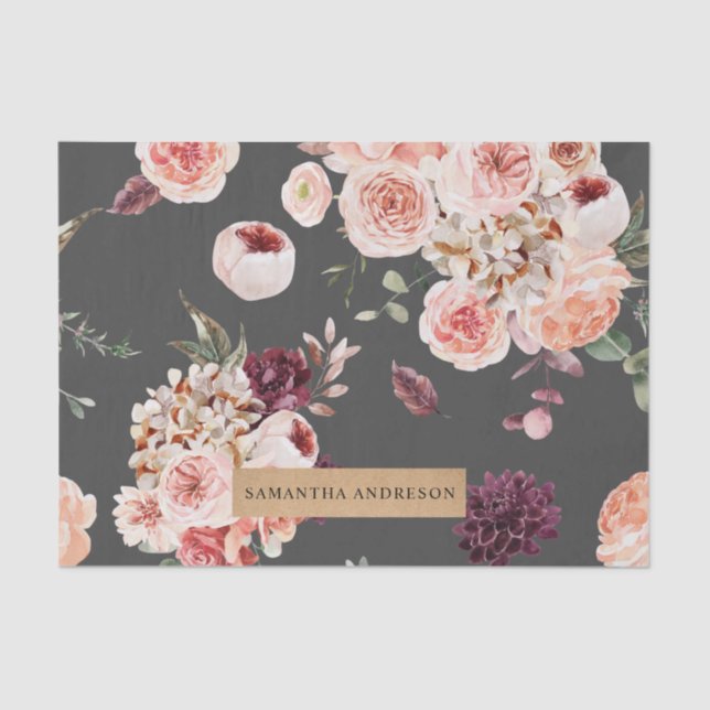 Modern Pastel Flowers & Kraft Personalized Gift Tissue Paper (Front)