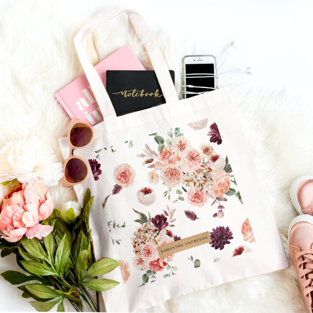 Modern Pastel Flowers & Kraft Personalized Gift Tote Bag (Creator Uploaded)