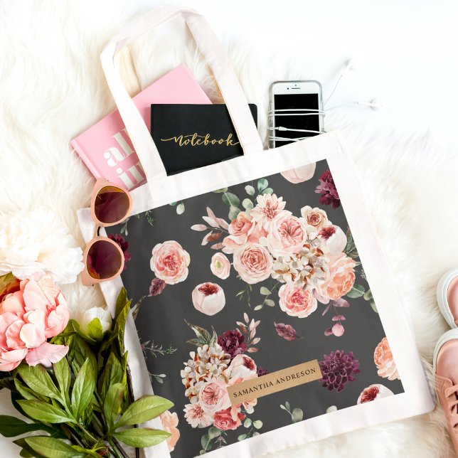 Modern Pastel Flowers & Kraft Personalized Gift Tote Bag (Creator Uploaded)