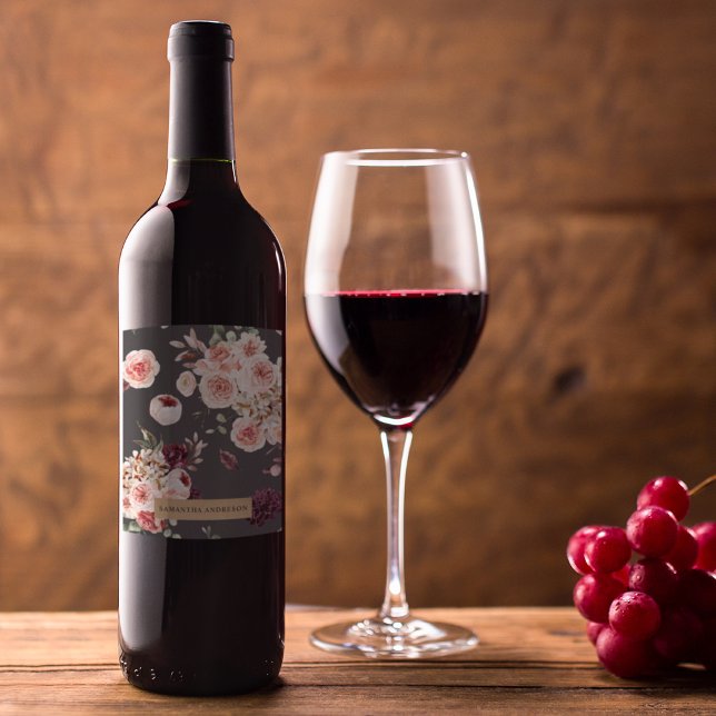 Modern Pastel Flowers & Kraft Personalized Gift Wine Label (Creator Uploaded)