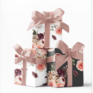Modern Pastel Flowers & Kraft Personalized Gift Wrapping Paper Sheets