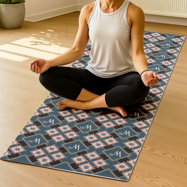 Modern Pastel Geometric Floral Monogram Pattern Yoga Mat (Creator Uploaded)