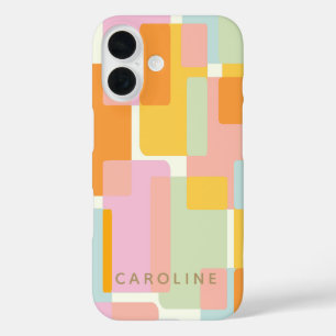 Modern Pastel Geometric Shapes Personalized iPhone 16 Case