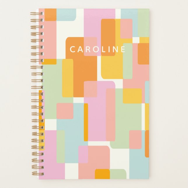 Modern Pastel Geometric Shapes Personalized Name Planner (Front)