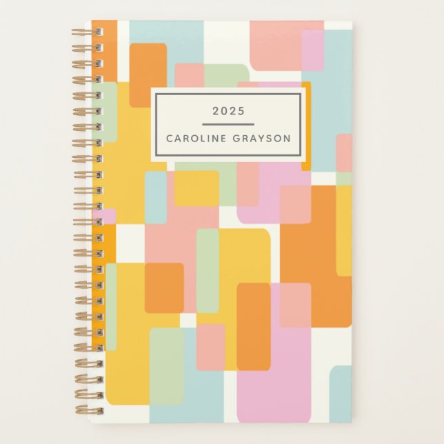 Modern Pastel Geometric Shapes Personalized Planner (Front)