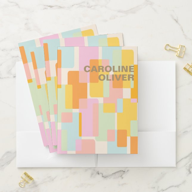 Modern Pastel Geometric Shapes Personalized Pocket Folder (In Situ)