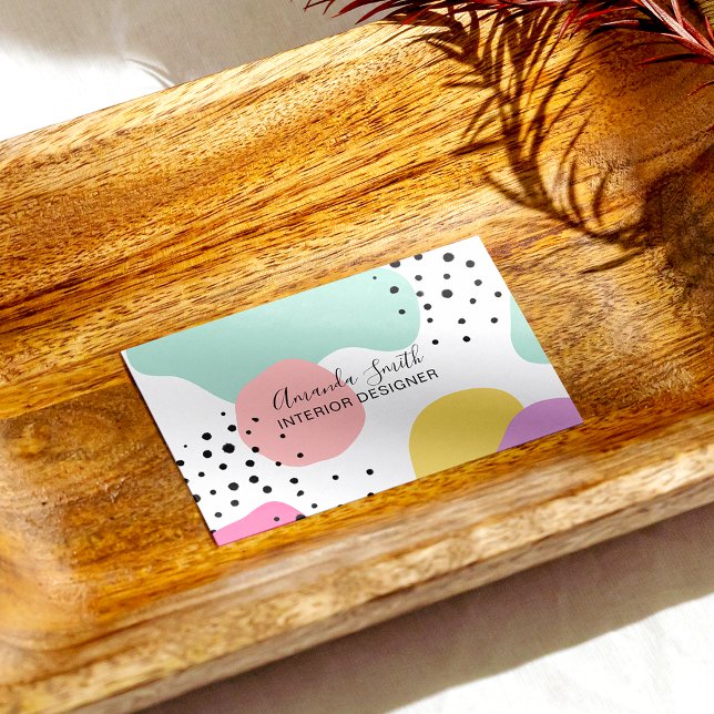 Modern pastel geometric shapes polka dots interior business card (Creator Uploaded)