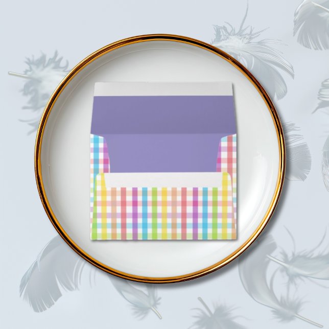 Modern Pastel Gingham Rainbow Baby Shower Party A7 Envelope (Creator Uploaded)
