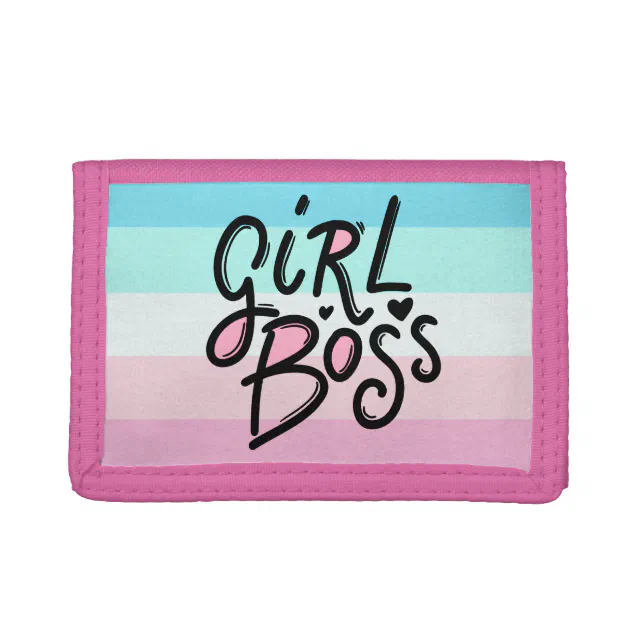 Modern Pastel GIRL BOSS | Retro Typography Trifold Wallet (Front)