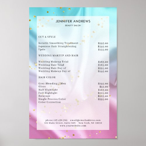 Modern Pastel Glitter Salon Price List Poster