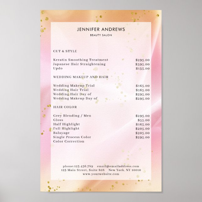 Modern, Pastel Glitter Salon Price List Poster (Front)