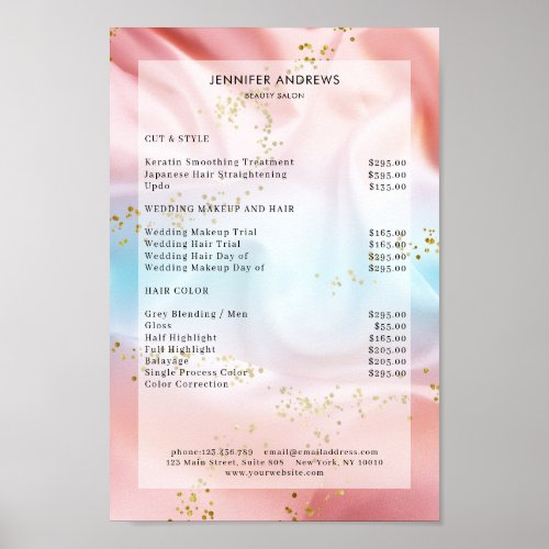 Modern Pastel Glitter Salon Price List Poster