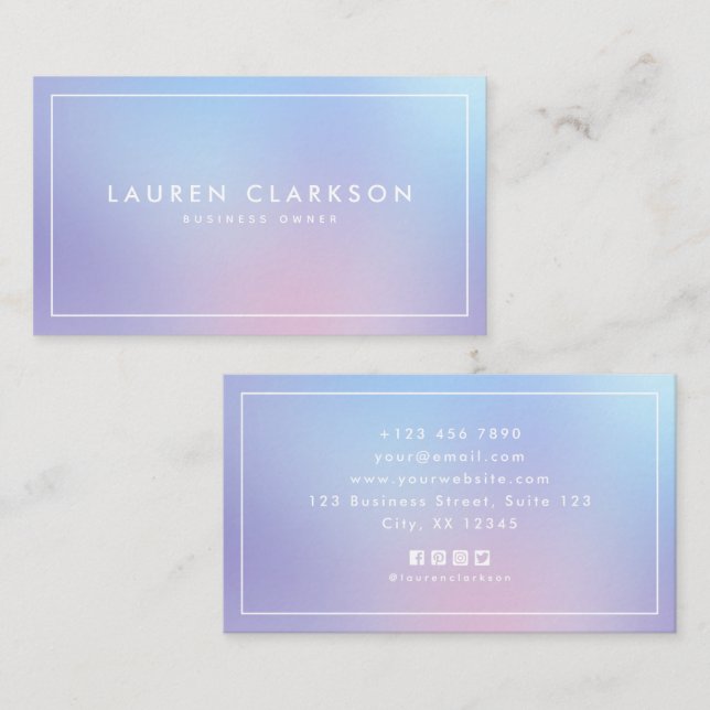 Modern Pastel Gradient Ombre, social media icons Business Card (Front/Back)