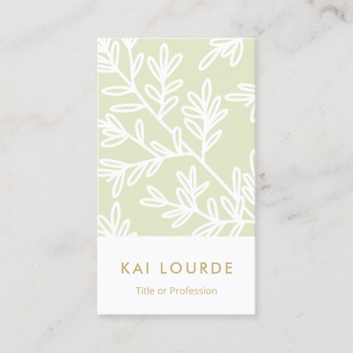 Modern Pastel Green and White Leaf Pattern   Busin Business Card