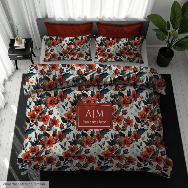 Modern pastel green autumn flowers duvet cover (Modern pastel green autumn flowers duvet cover)