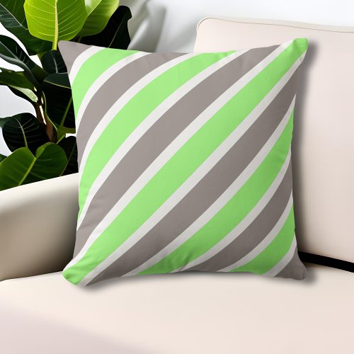 Modern Pastel Green  Grey Stripes Throw Pillow