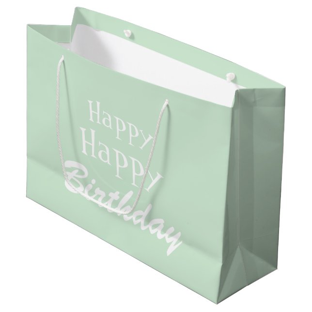 Modern Pastel Green Happy Birthday Large Gift Bag (Front Angled)