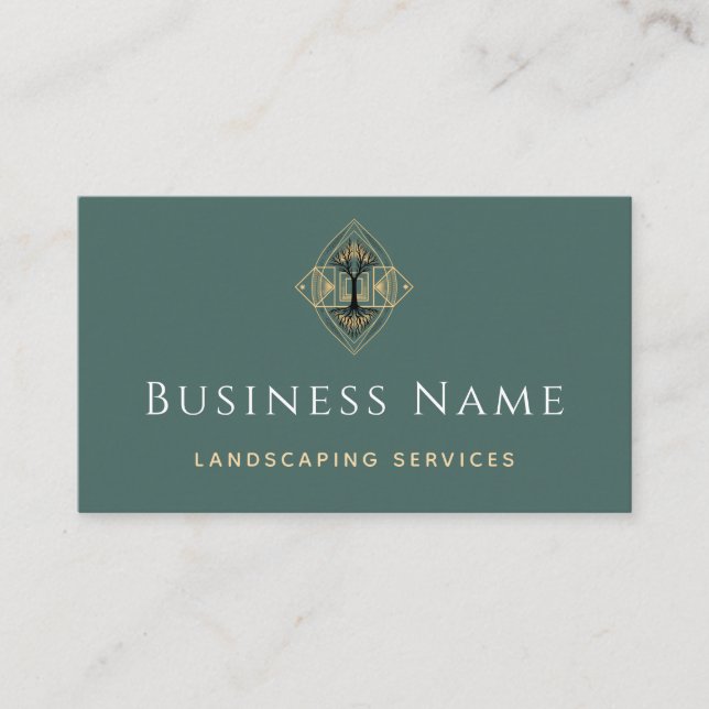 Modern Pastel Green Landscaping Gardener Tree Root Business Card (Front)