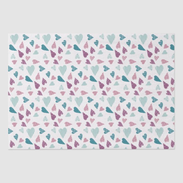 Modern Pastel Heart Pattern Teal Mauve Valentine Tissue Paper (Front)