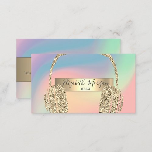 Modern Pastel Holographic  Glitter Headphone DJ Business Card