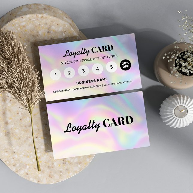 Modern Pastel Holographic Hairstylist Reward Loyalty Card (Creator Uploaded)