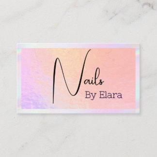 Modern Pastel Holographic Nail Tech Business Card