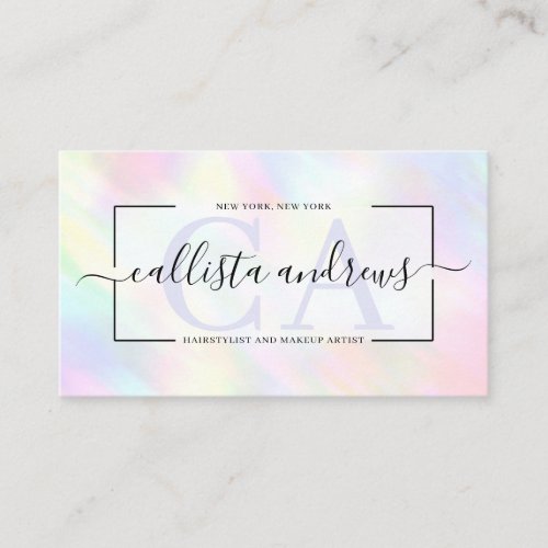 Modern Pastel Holographic Rainbow Signature Script Business Card