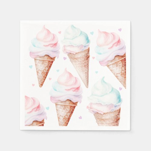 Modern pastel Ice cream birthday party  Napkins