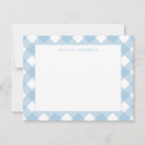 Modern Pastel Light Blue Gingham Plaid Check Note Card