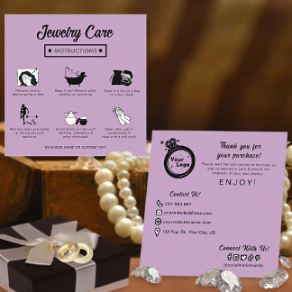 Modern Pastel Lilac Jewelry Care Guide Minimalist Enclosure Card