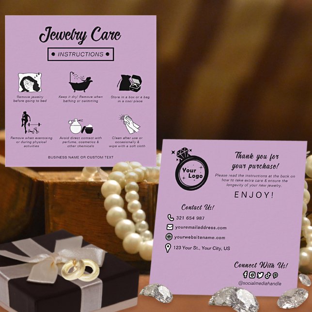 Modern Pastel Lilac Jewelry Care Guide Minimalist  Enclosure Card (Creator Uploaded)