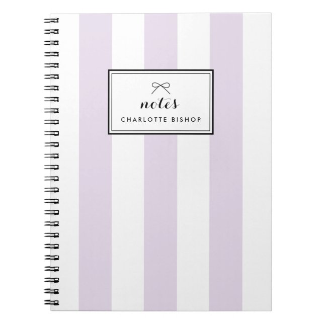Modern Pastel Lilac Vertical Stripes Personalized Notebook (Front)