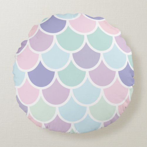 Modern Pastel Lovely Mermaid Pattern Round Pillow