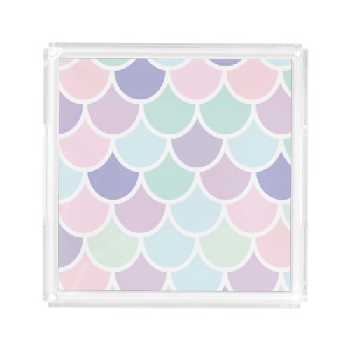 Modern Pastel Lovely Mermaid Pattern With Name Acrylic Tray