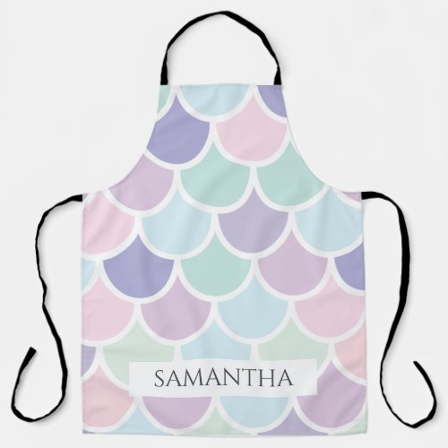 Modern Pastel Lovely Mermaid Pattern With Name Apron