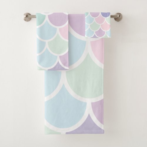 Modern Pastel Lovely Mermaid Pattern With Name Bath Towel Set