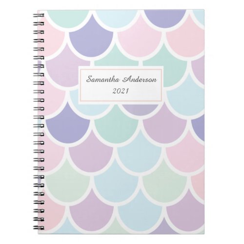 Modern Pastel Lovely Mermaid Pattern With Name Notebook