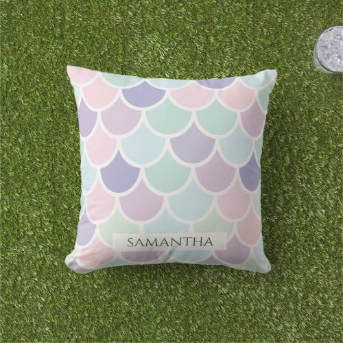 Modern Pastel Lovely Mermaid Pattern With Name Outdoor Pillow
