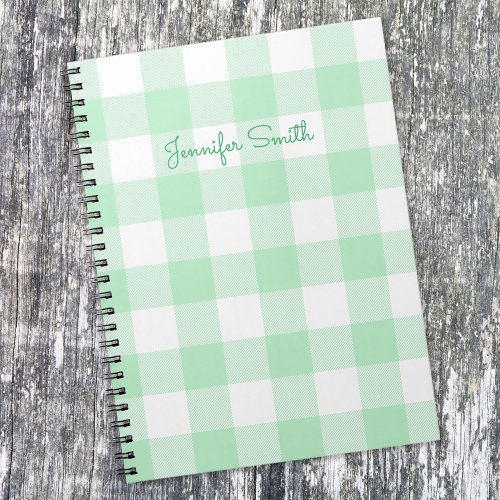 Modern Pastel Mint and White Gingham Check Notebook