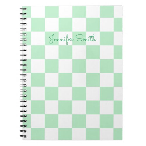 Modern Pastel Mint Green and White Checker Notebook