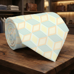 Modern Pastel Mint Green Peach Geometric 3D Cube Neck Tie