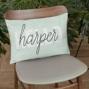 Modern Pastel Mint Hello And You Name Accent Pillow