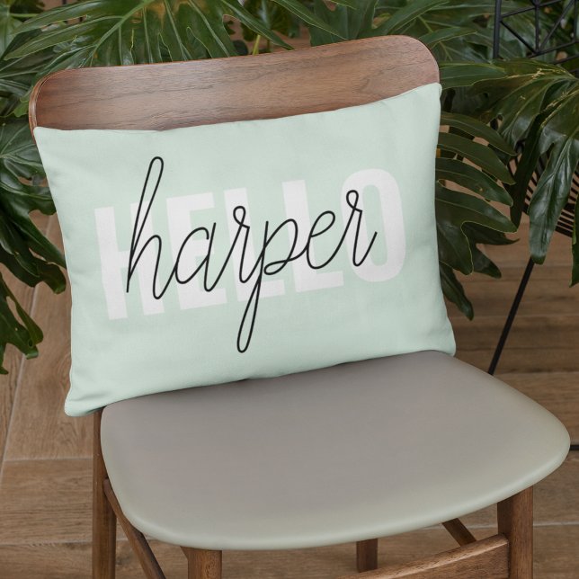 Modern Pastel Mint Hello And You Name Accent Pillow (Creator Uploaded)