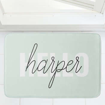 Modern Pastel Mint Hello And You Name Bath Mat by LovePattern at Zazzle